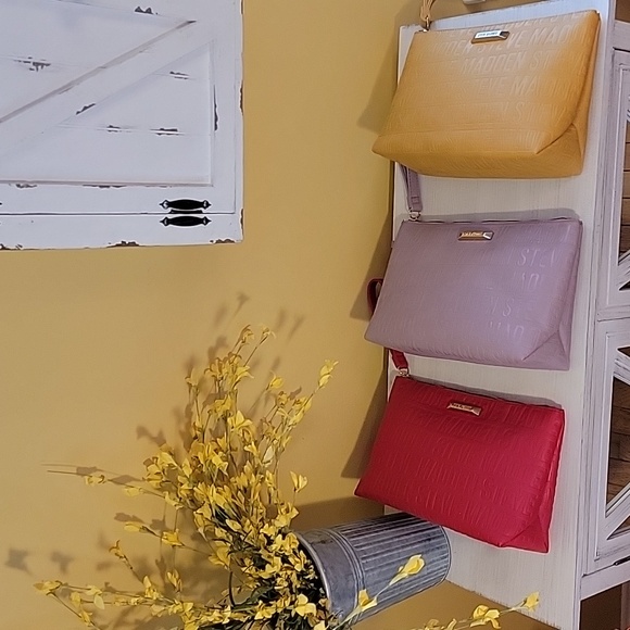 Steve Madden Monogram Clutch Purse Zip Large Wristlet Red Mauve Mustard - Picture 4 of 15